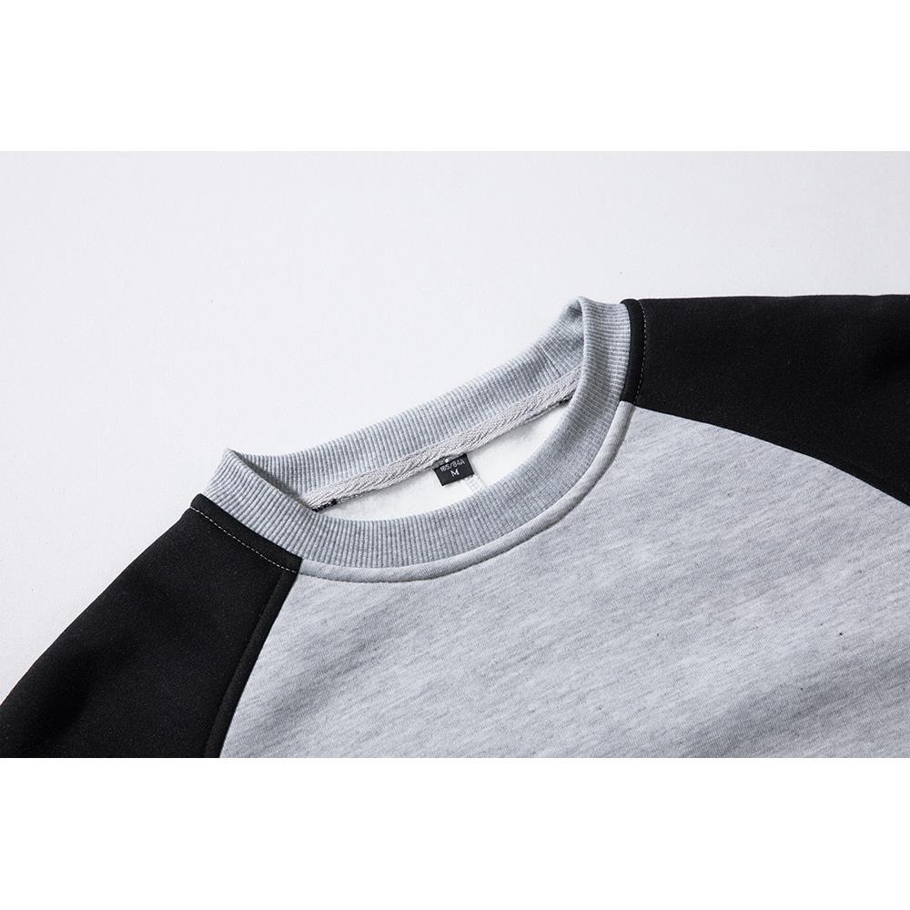 WY40 Men's Autumn Basic Casual Round Neck Sweatshirt (Color Block Cotton Pullover Shirt Size M) - Light Gray