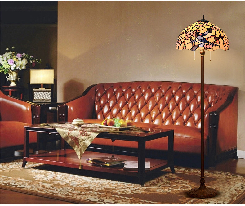 FUMAT Tiffany Style Stained Glass Handcrafted Floor Lamp - Romantic Rose Blossom Design