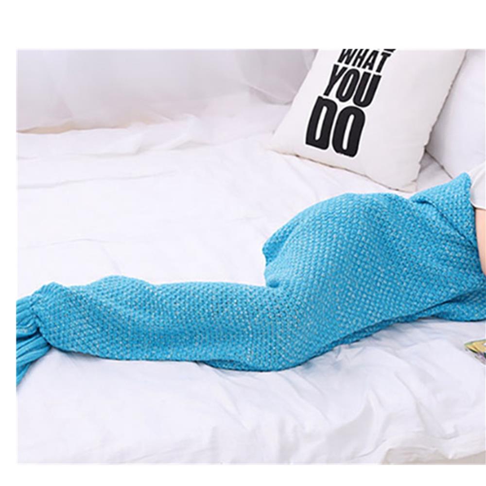 Children Mermaid Tail Blanket Fish Scales Knitting Soft Comfortable Blankets - Blue (Size 70*140cm)