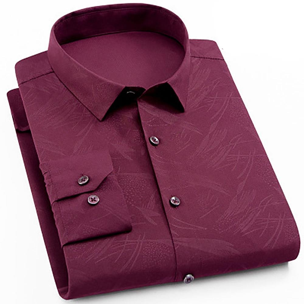 Men's Autumn Basic Business Stand Collar Shirt (Long Sleeve Slim Fit Cotton Size M) - Burgundy