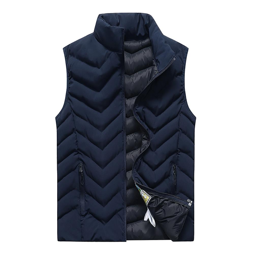 Men Winter Thick Stand Collar Solid Color Cotton Waistcoat Sleeveless Vest Size XL - Blue