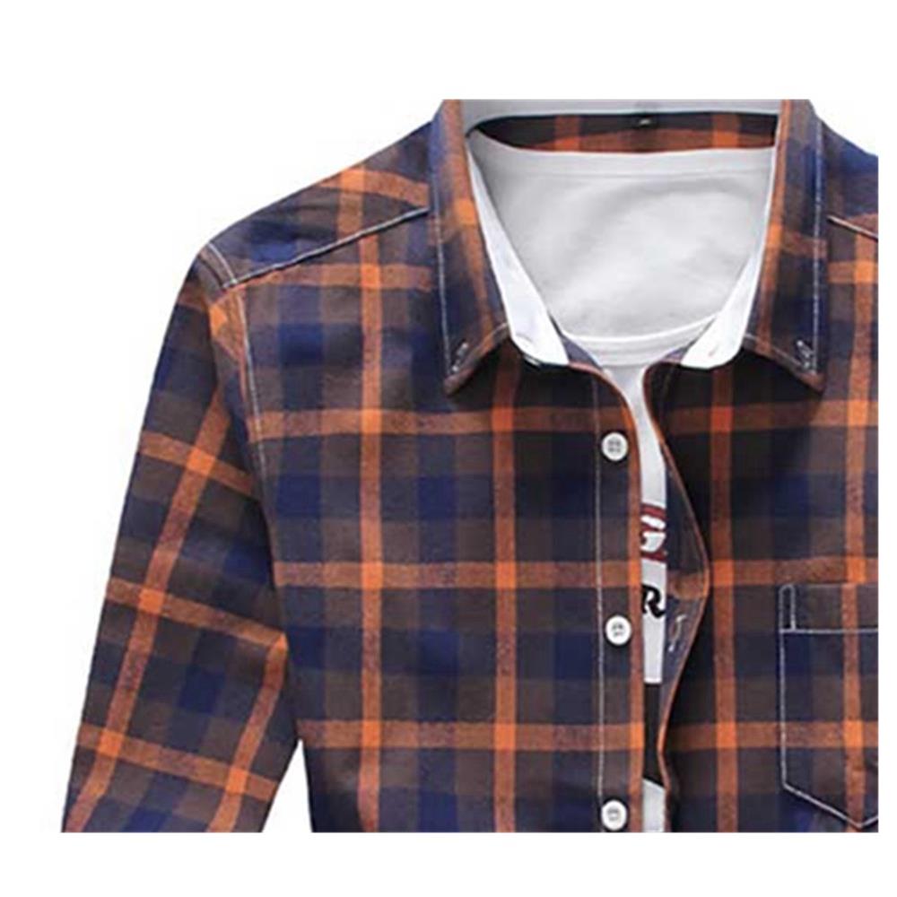 Men's Plaid Shirt Button-down Long Sleeve (Size M) - Dark Yellow