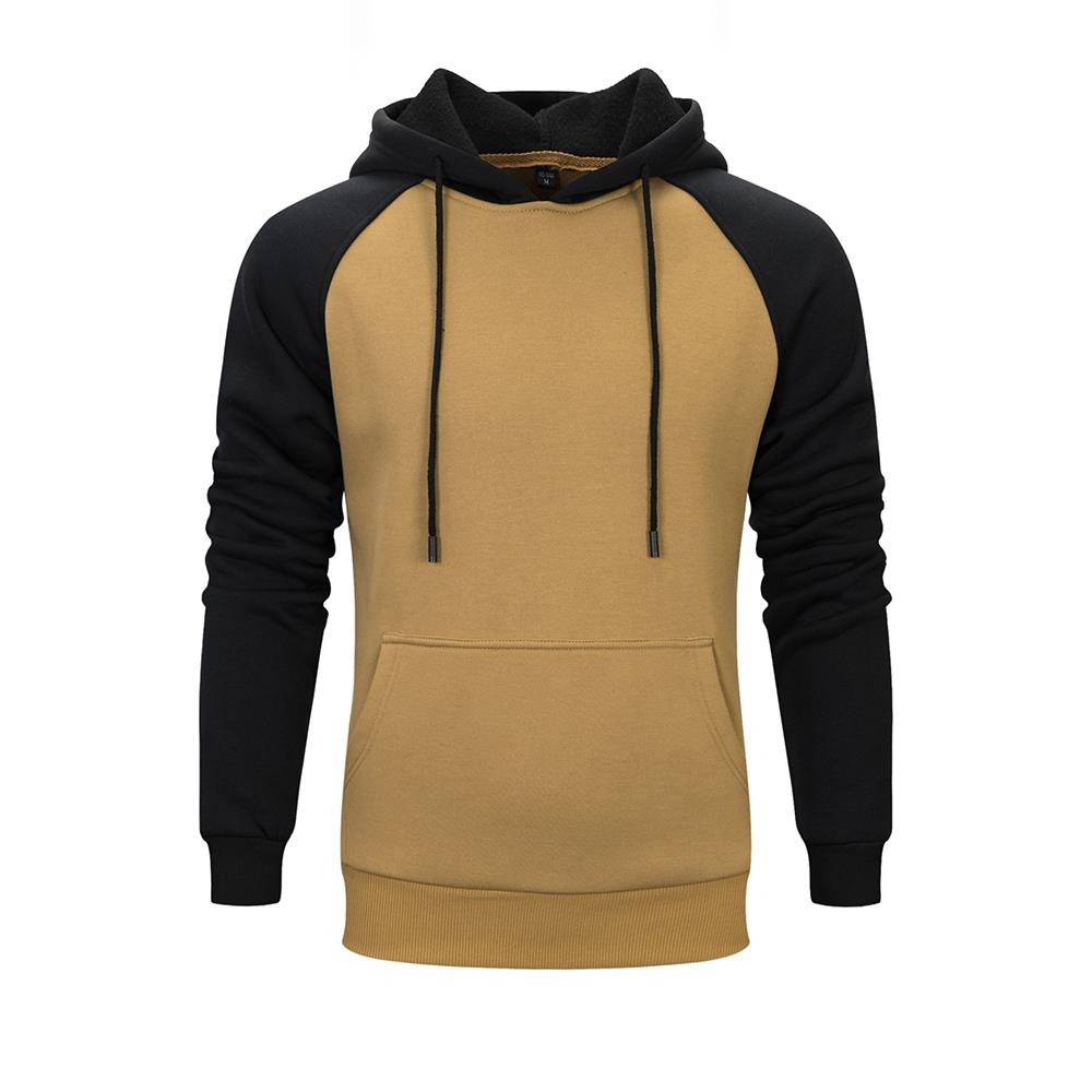 WY39 Men's Autumn Winter Raglan Hoodie (Color Block Breathable Size M) - Khaki