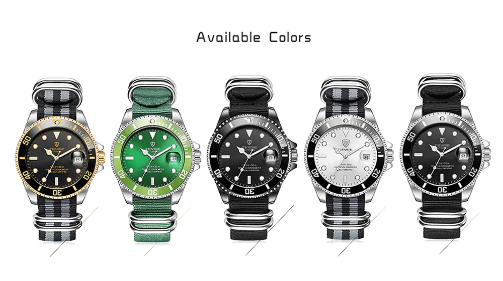 TEVISE T801A Men's Mechanical Watch Water-resistant Luminous Hands Date Nylon Strap - Blue
