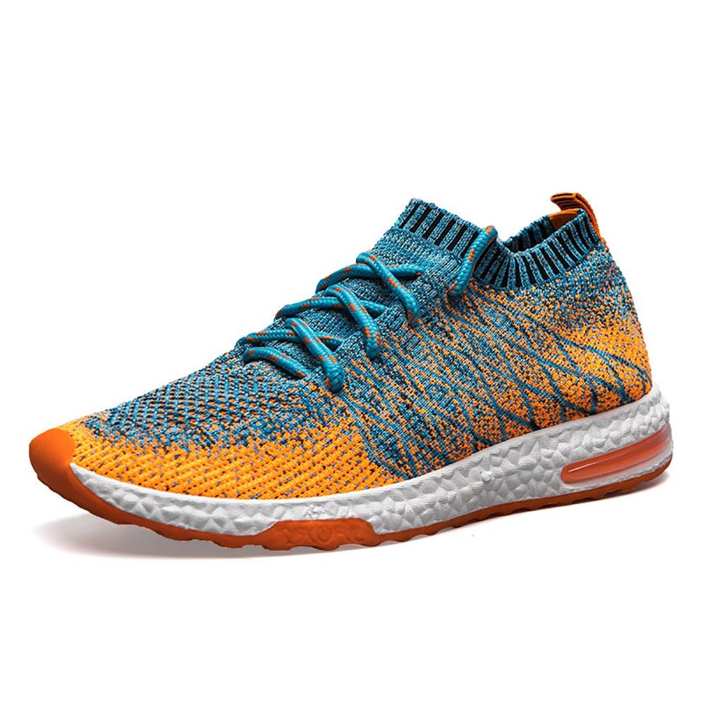 Men's Casual Sneakers Knitted Lace Up Shoes EU42 - Blue + Orange