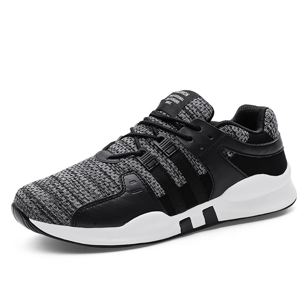 Men's Casual Outdoor Tennis Sneakers(Flying Woven Upper Running Shoes Size EU39.5) - Black and Gray