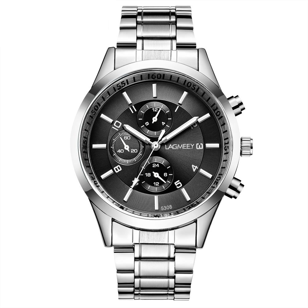 W5308 Men's Casual Business Analog Wrist Watche Quartz Movement Stainless Steel - White Strap + Black Dial