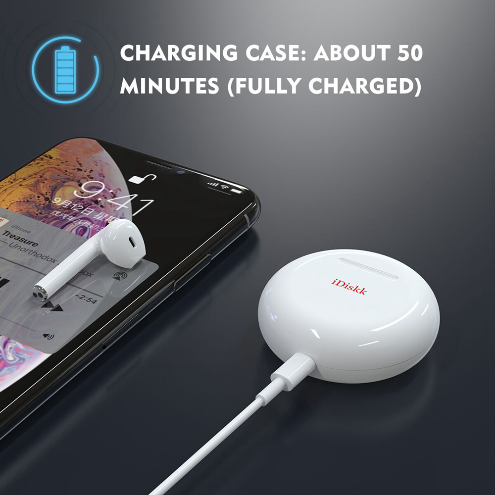 IDiskk i51 TWS Wireless Bluetooth 5.0 Earphones Binaural Earbuds Support ios Android Phone - White