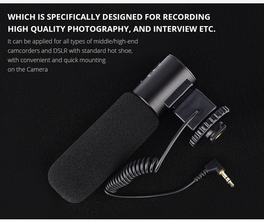 Yelangu MIC03 Professional Wired Microphone Built-in Heart-shaped Pickup Shockproof Design For Sound-pickup In Interview - Black