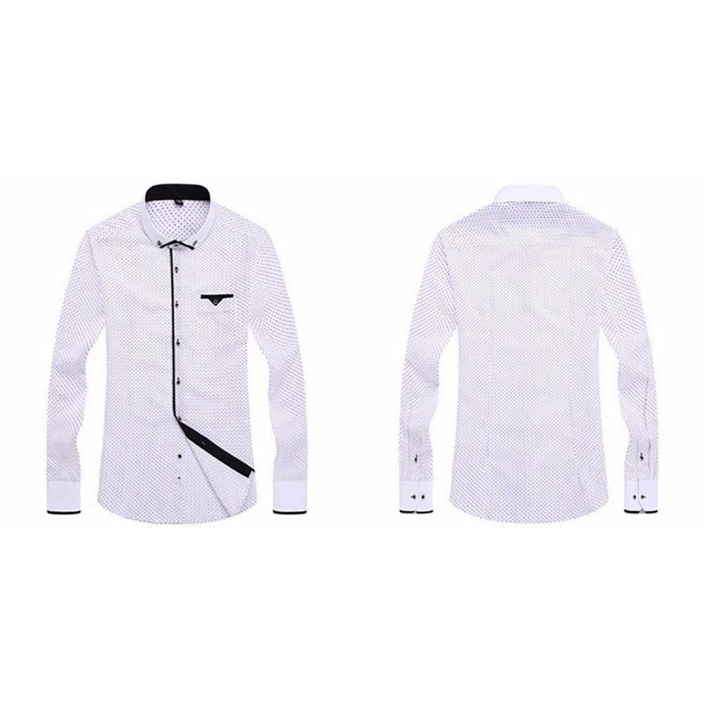 Men's Autumn Business Wave Point Printed Stand Collar Shirt (Slim Fit Cotton Size M) - White