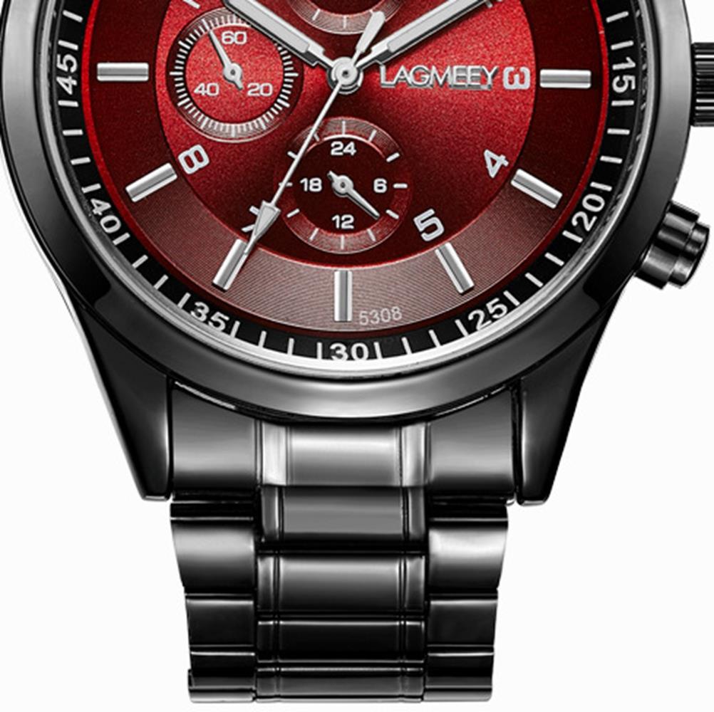 W Men Casual Analog Quartz Wrist Watch Stainless Steel Black Red