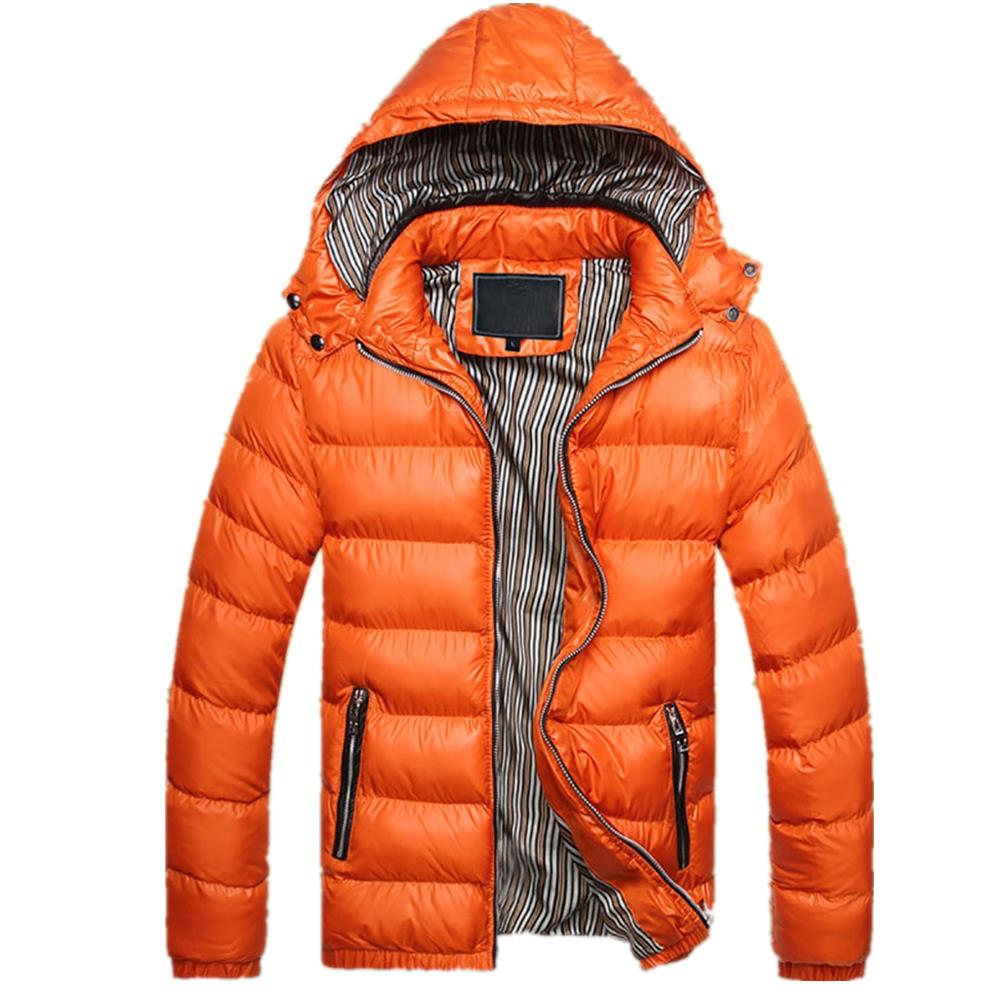 TG220 Men's Winter Hooded Down Jacket (Cotton Padded Warm Slim Fit Coat Size L) - Orange