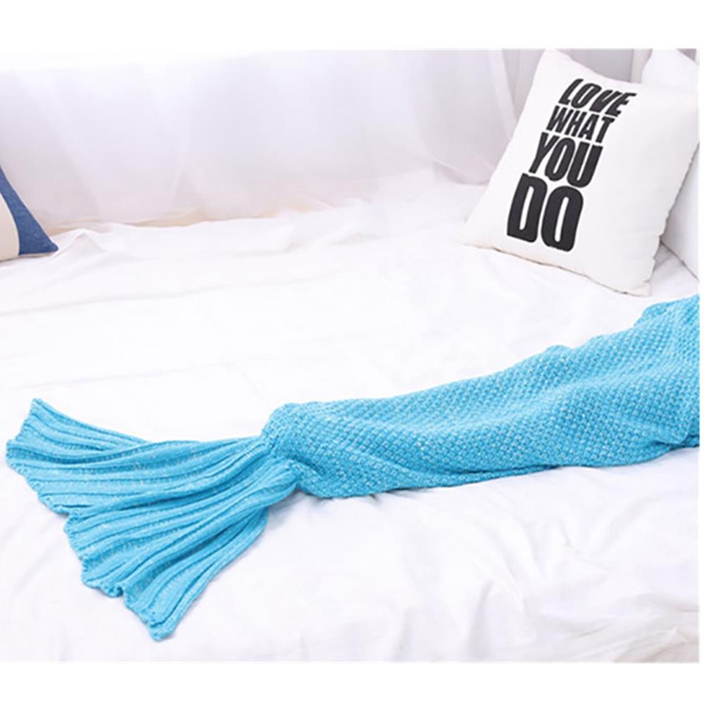 Children Mermaid Tail Blanket Fish Scales Knitting Soft Comfortable Blankets - Blue (Size 70*140cm)