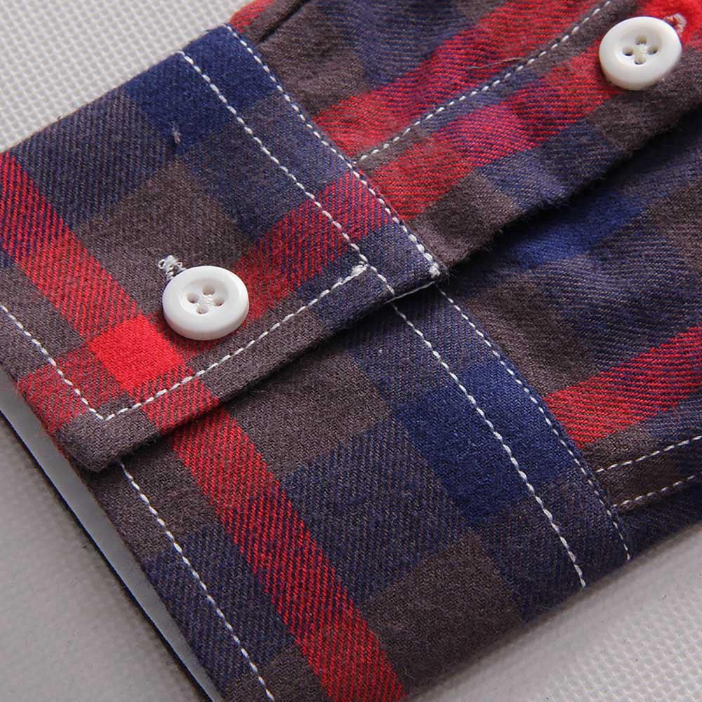 Men's Plaid Shirt Button-down Long Sleeve (Size M) - Red