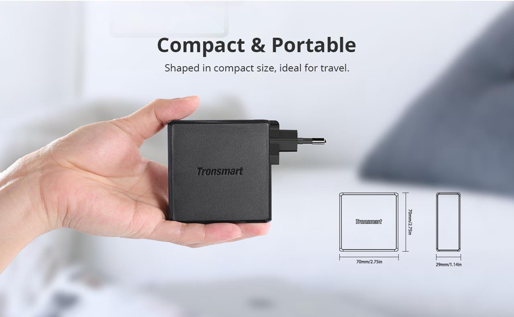 Tronsmart WCP02 60W USB C Wall Charger with Power Delivery 3.0 for MacBook Air/iPad Pro 2018, iPhone XS/Max/XR - EU