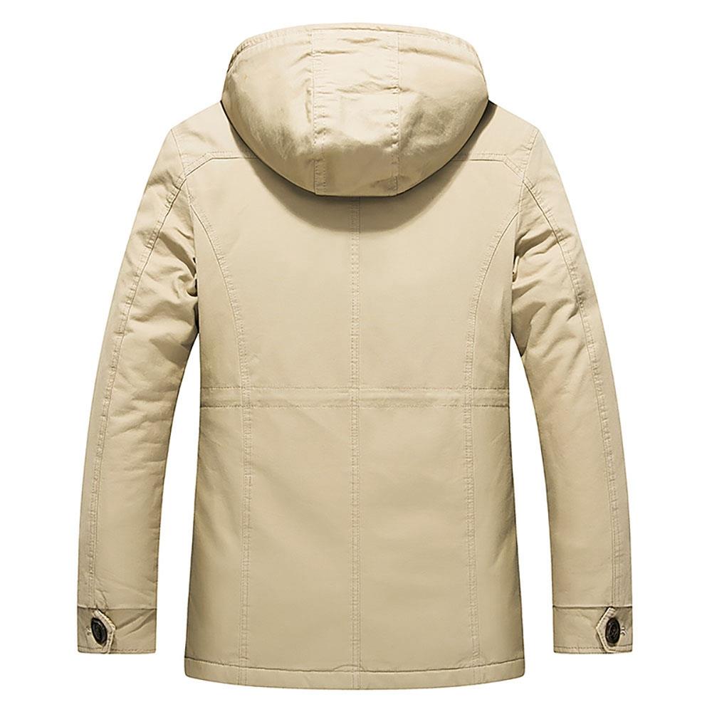 CAH8808 Men's Autumn And Winter Leisure Long Cotton Jacket (Thick Trench Coat Size L) - Light Khaki