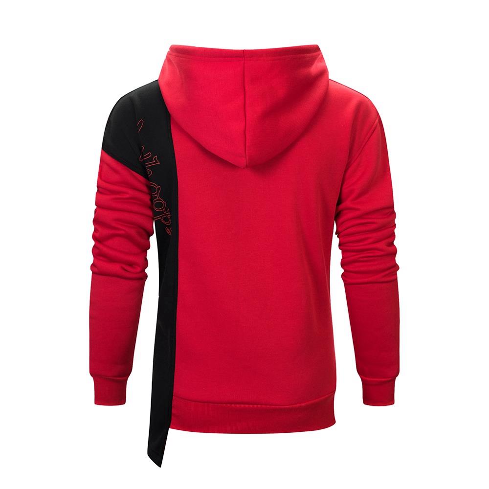 WY30 Men's Autumn Casual Irregular Loose Hoodie (Color Block Cotton Sweatshirt Size M) - Red