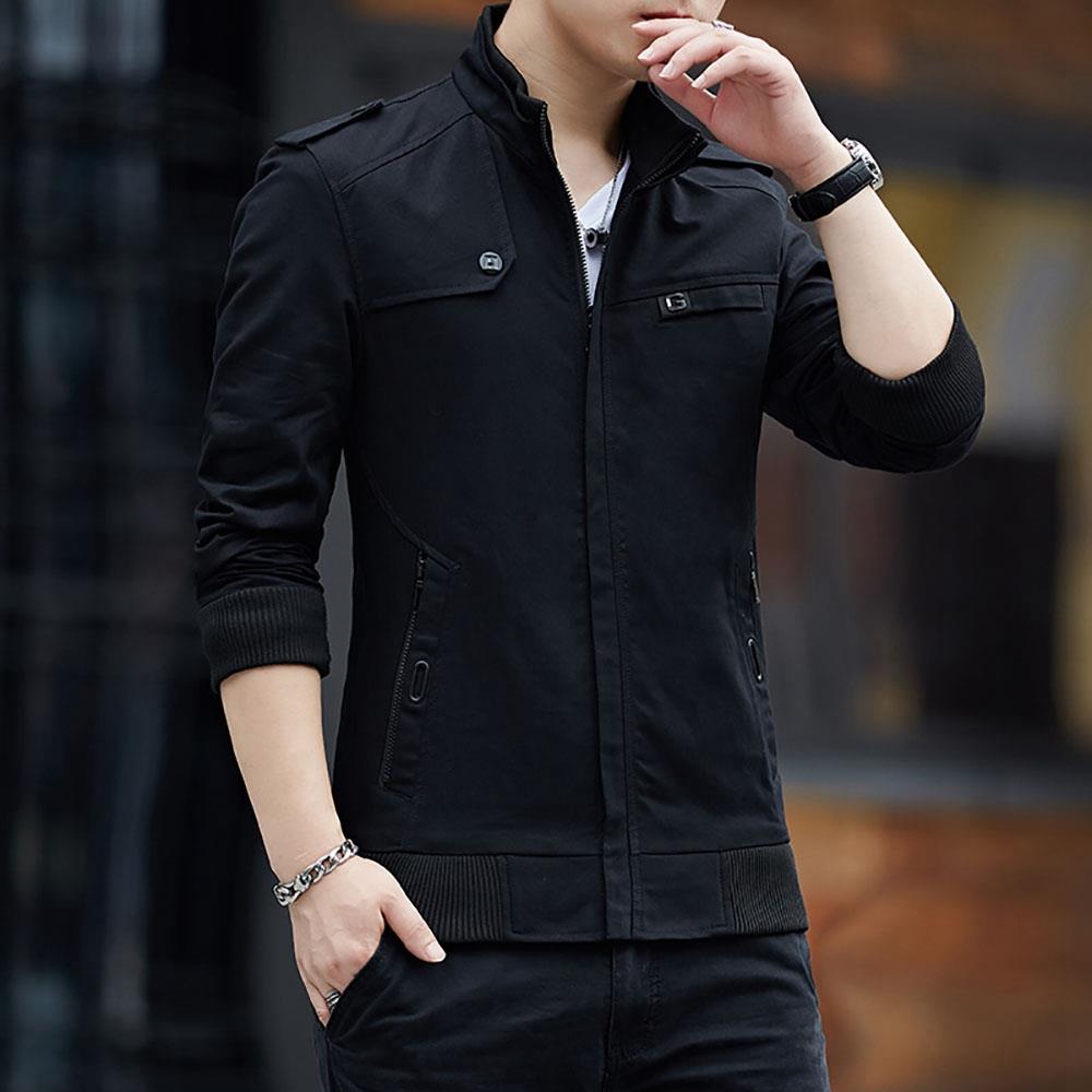 CA9801 Men's Autumn Winter Classic Casual Jacket (Lapel Grid Long Sleeve Polyester Jacket Size M) - Black