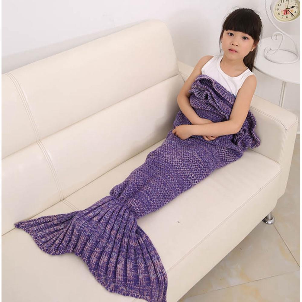 Children Mermaid Tail Blanket Fish Scales Knitting Soft Comfortable Blankets - Purple (Size 70*140cm)