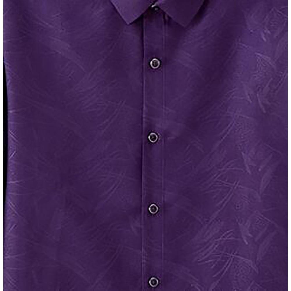 Men's Autumn Basic Business Stand Collar Shirt (Long Sleeve Slim Fit Cotton Size M) - Purple