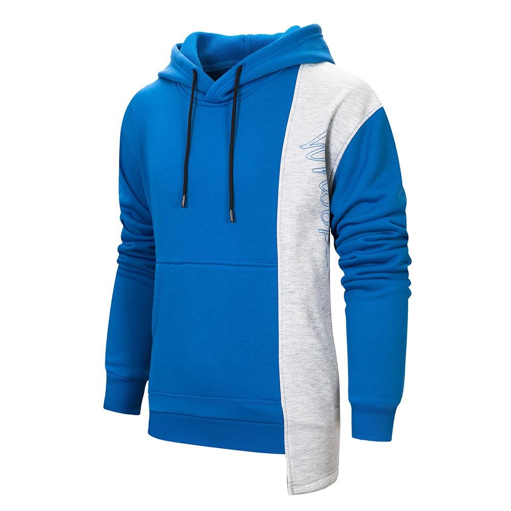 WY30 Men's Autumn Casual Irregular Loose Hoodie (Color Block Cotton Sweatshirt Size M) - Blue