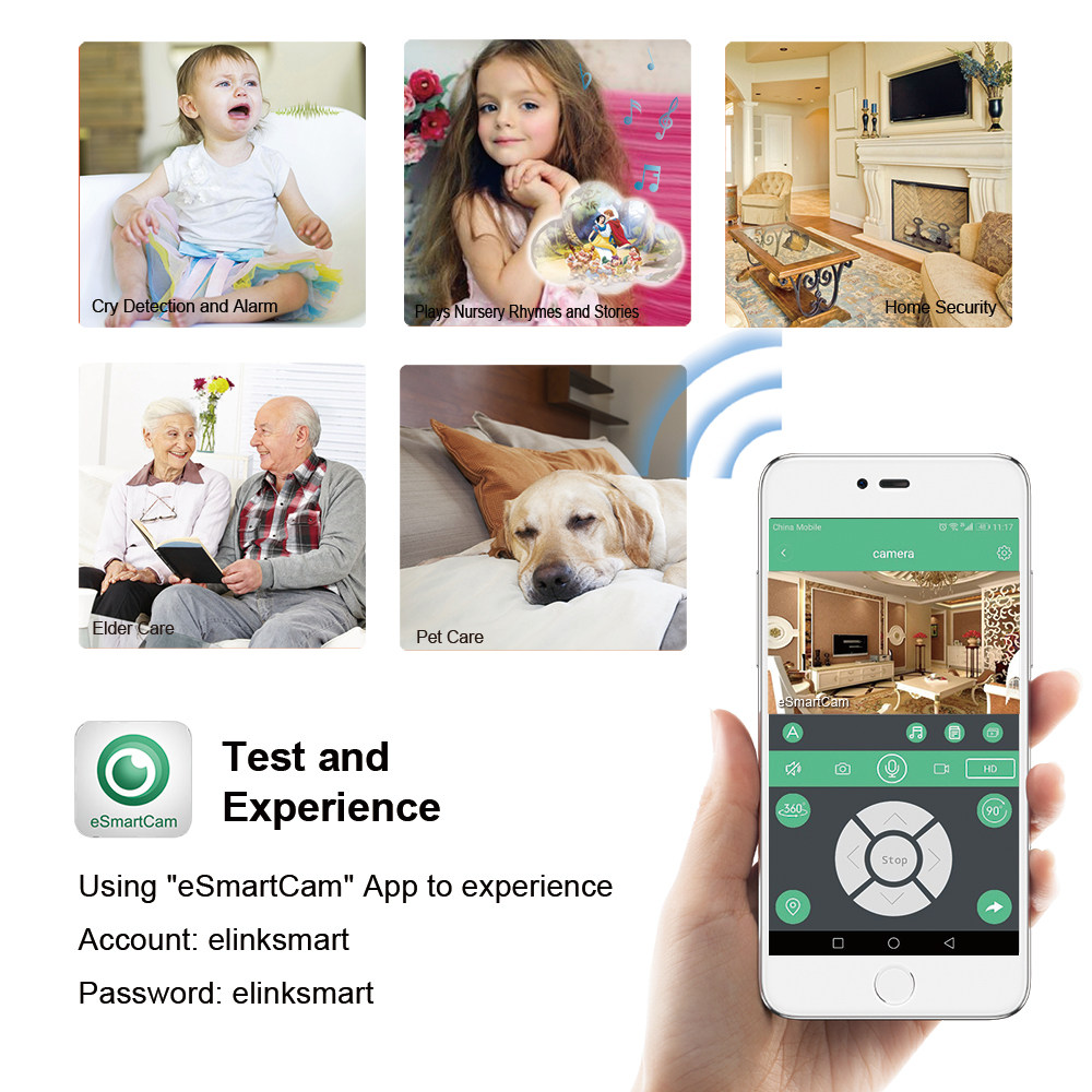 eLinkSmart Star130P 1.3MP 960P Smart Wifi IP Camera Motion Detection Two-Way Calling Audio Night Vision - White US Plug