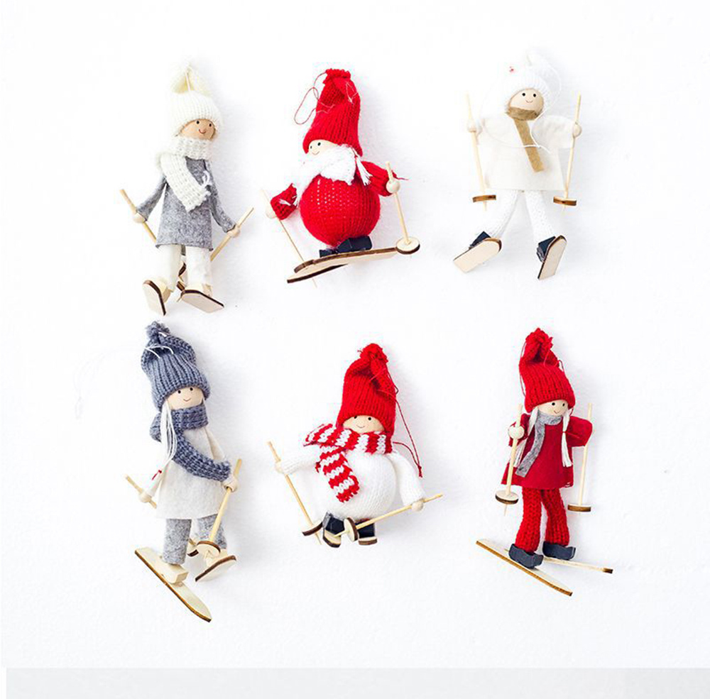 1pc Cute Christmas Tree Decoration Pendant Mini Ski Doll - Red