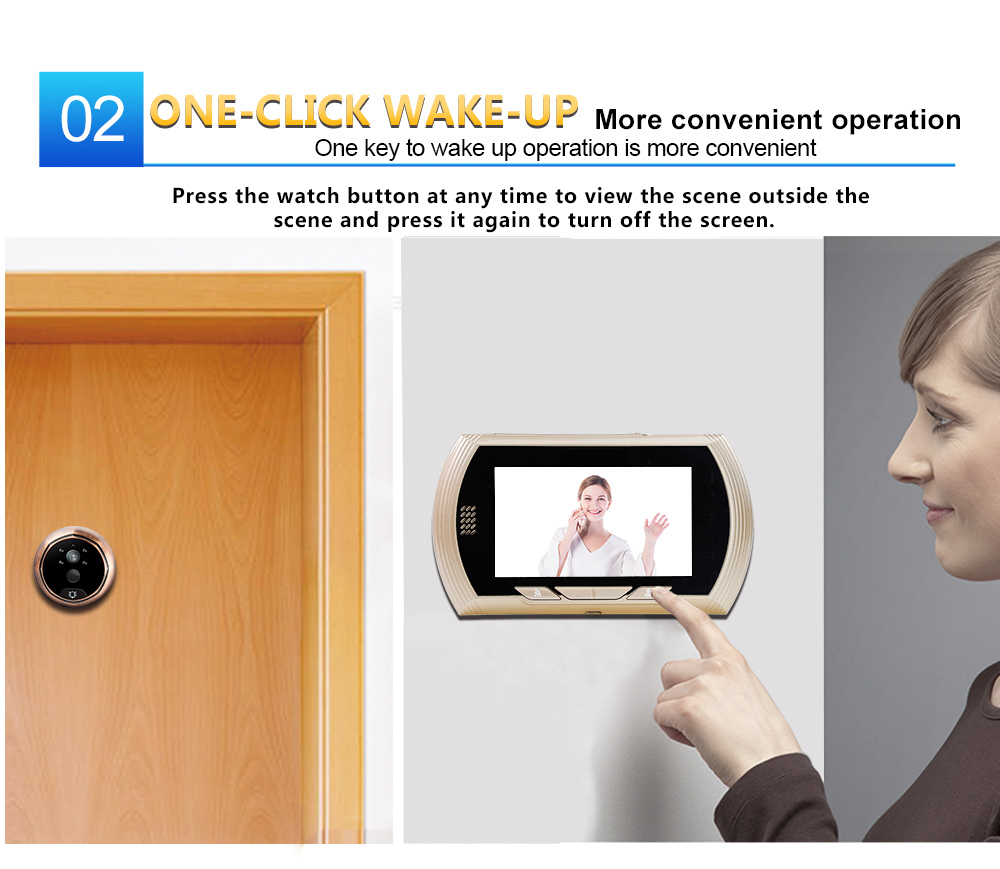 Danmini YB-43HD-MW Digital Peephole Viewer Camera 1MP 4.3 inch PIR Motion Sensor IR Night Vision Door Bell - Gold