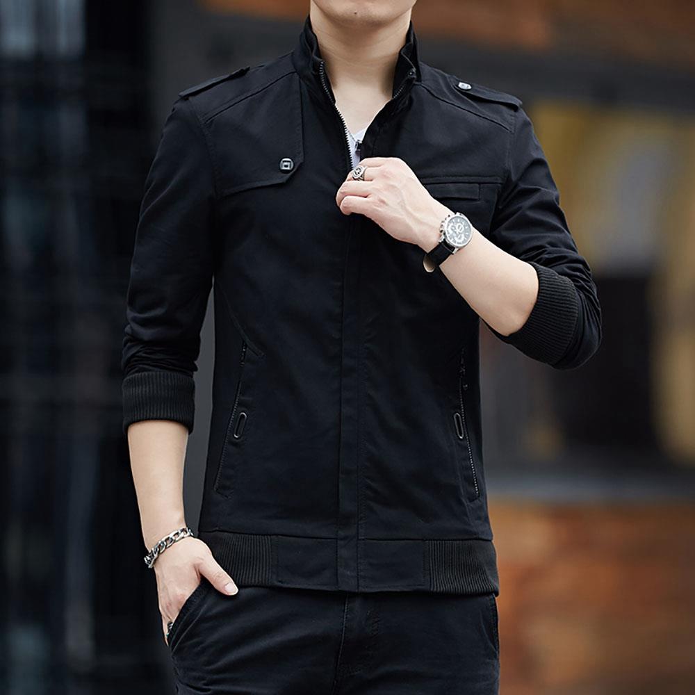 CA9801 Men's Autumn Winter Classic Casual Jacket (Lapel Grid Long Sleeve Polyester Jacket Size M) - Black