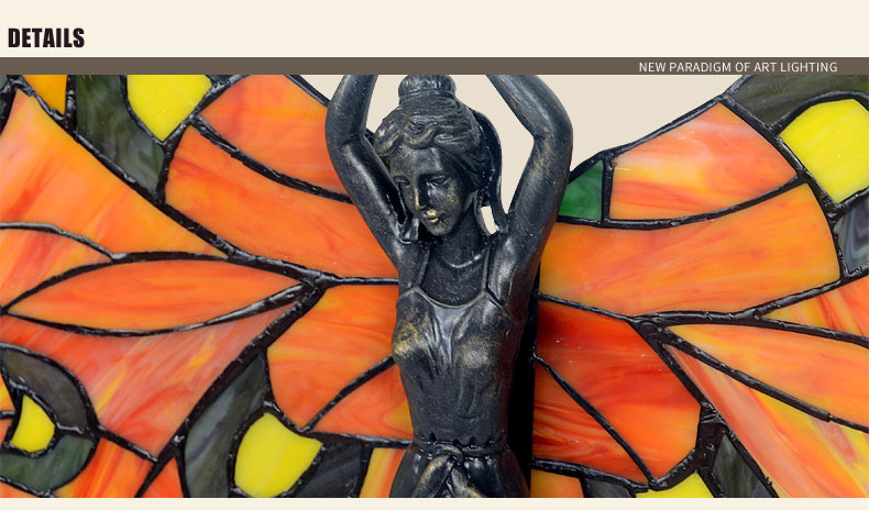 FUMAT Tiffany Style Stained Glass Handcrafted Table Lamp - Creative Butterfly Girl Design