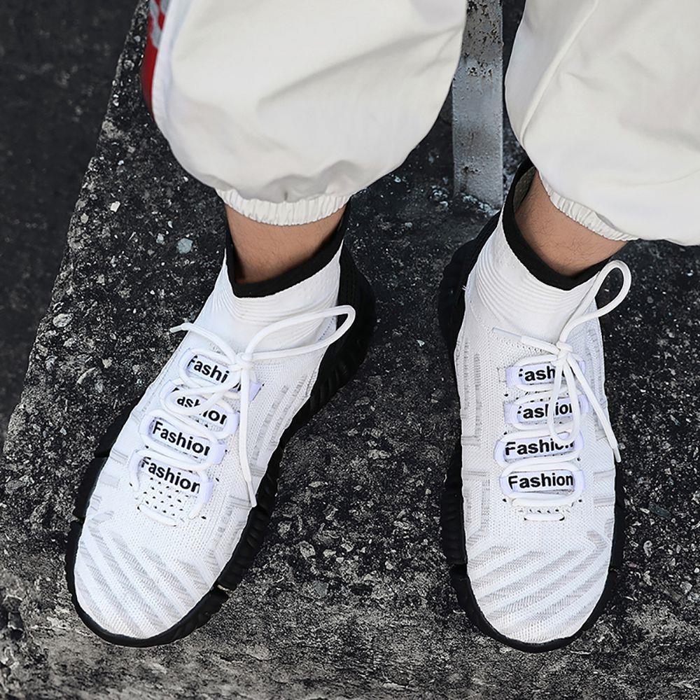 Men Outdoor Tennis Shoes Running Shoes Mesh Casual Shoes Flying Woven Upper Size EU 39.5 - White