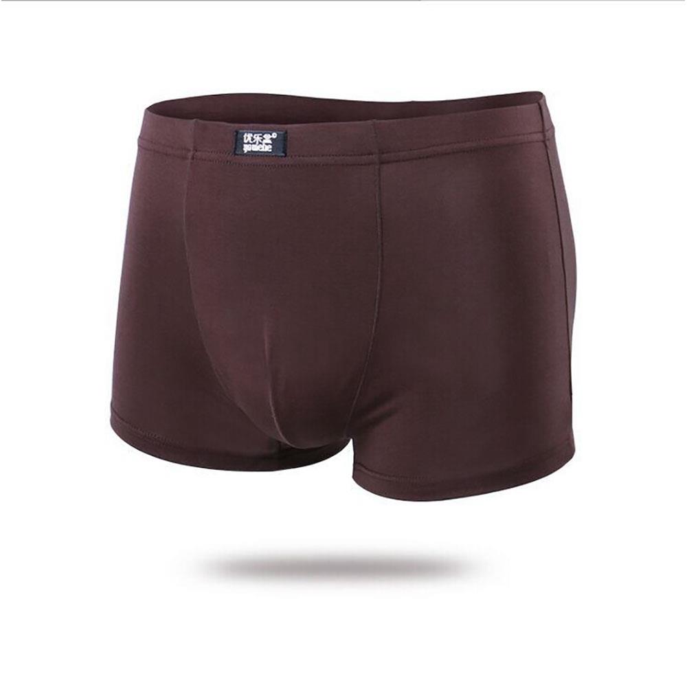 C811 Men Sexy Breathable U Convex Solid Color Elastic Boxers Underwear Size L - Dark Brown