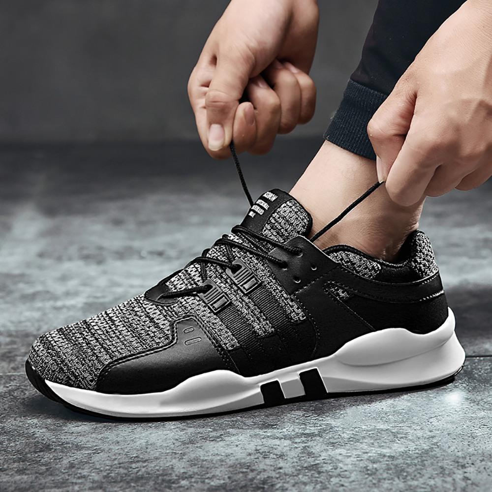 Men's Casual Outdoor Tennis Sneakers(Flying Woven Upper Running Shoes Size EU39.5) - Black and Gray