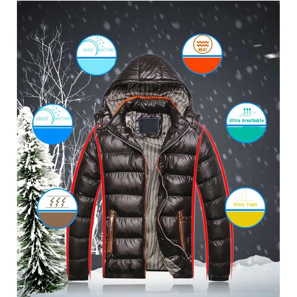 TG220 Men's Winter Hooded Down Jacket (Cotton Padded Warm Slim Fit Coat Size L) - Black