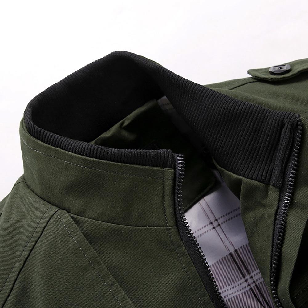 CA9801 Men's Autumn Winter Classic Casual Jacket (Lapel Grid Long Sleeve Polyester Jacket Size M) - Army Green