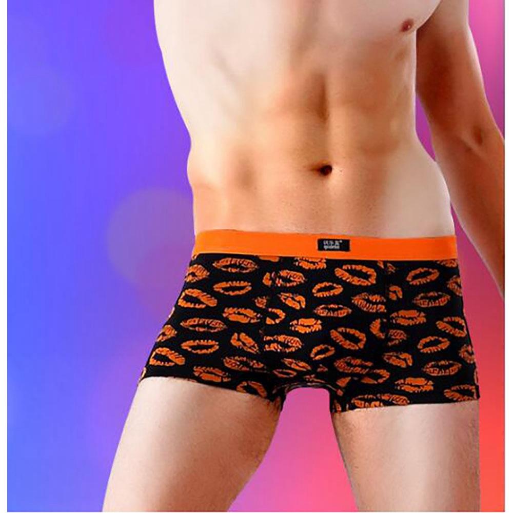 C806 Men Sexy Breathable U Convex Lips Pattern Elastic Boxers Underwear Size L - Orange
