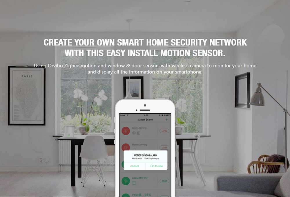 ORVIBO Smart Home Security Kit Zigbee Version 1*Zigbee Mini Hub + 1*Motion Sensor+ 2*Door Sensor + 1*Wifi Camera- EU Plu