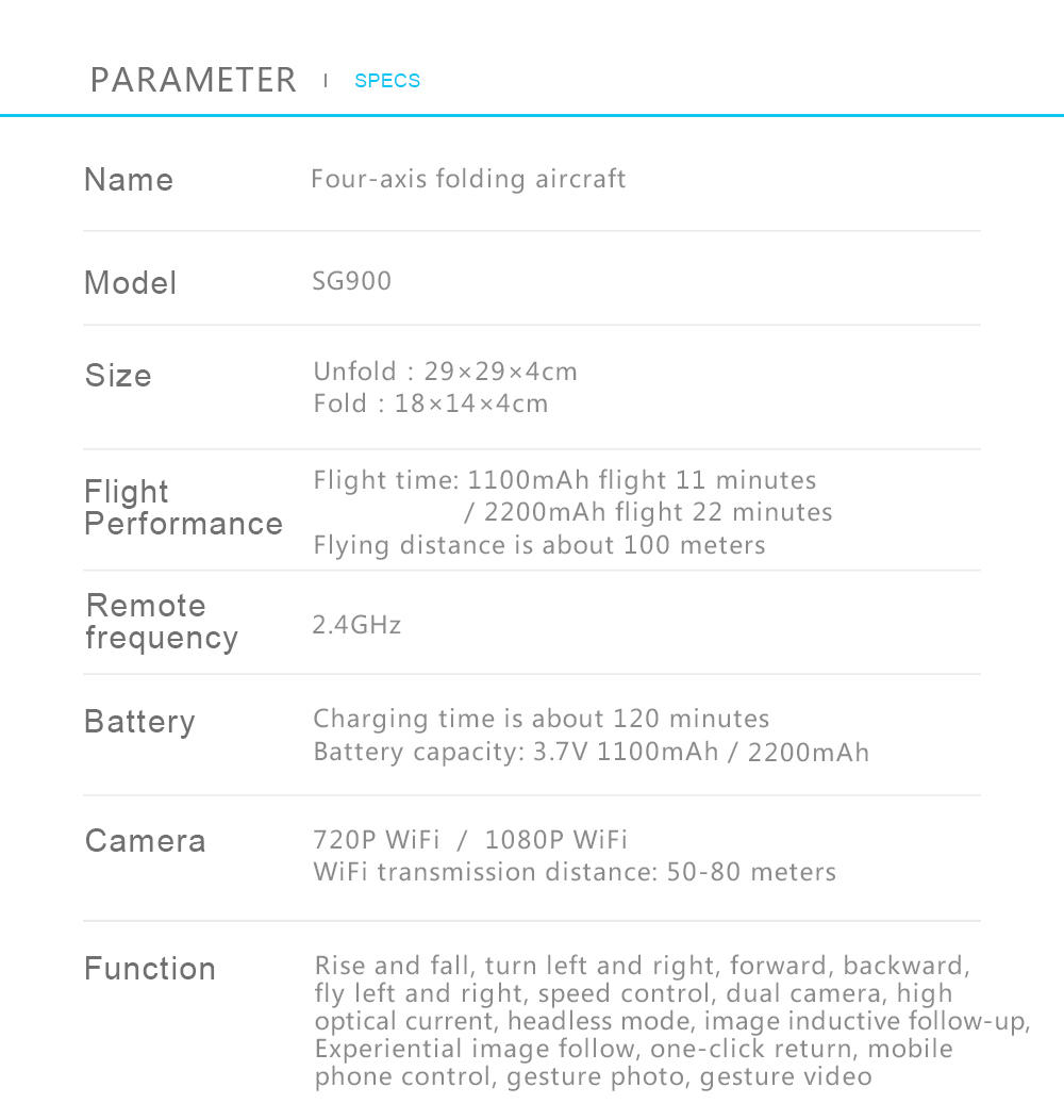 SG900 720P WiFi FPV Foldable RC Drone Optical Flow Positioning 22mins Flight Time RTF - Black