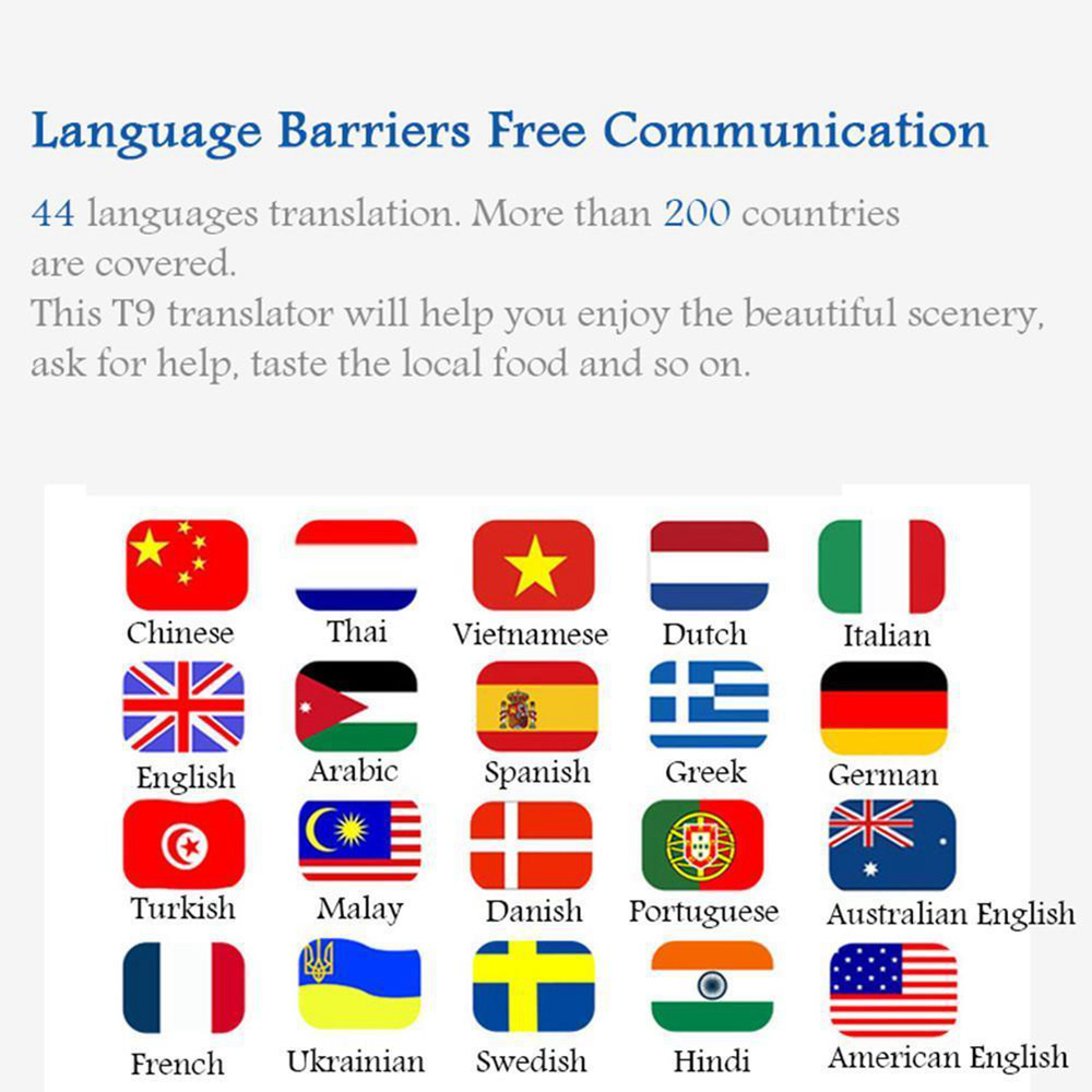 Binai T9-4G Smart Voice Translator 44 Languages Mini Bluetooth 4.0 2.4 Inch LCD - Black