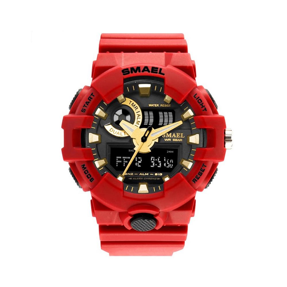 SMAEL 1642 Men Casual Digital Quartz Sports Wrist Watch - Red + Gold