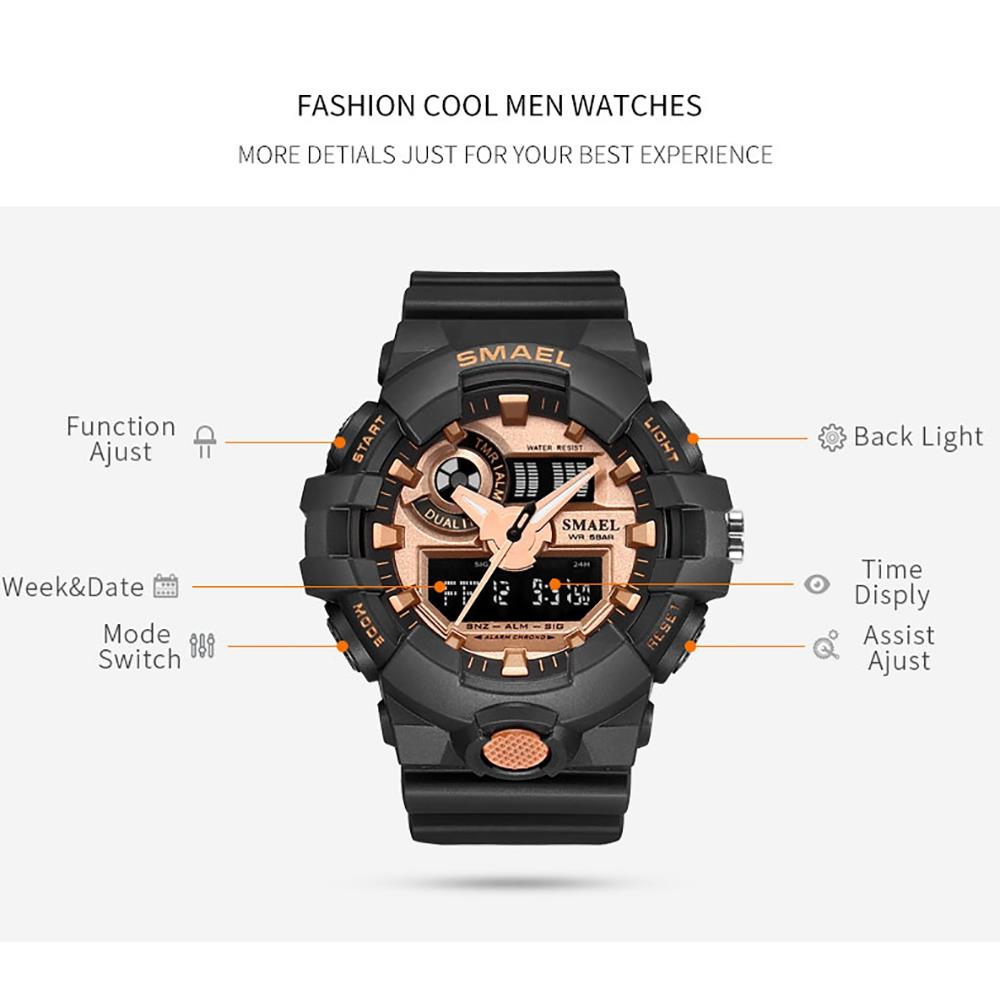SMAEL 1642 Men Casual Digital Quartz Sports Wrist Watch - Black + Army Green