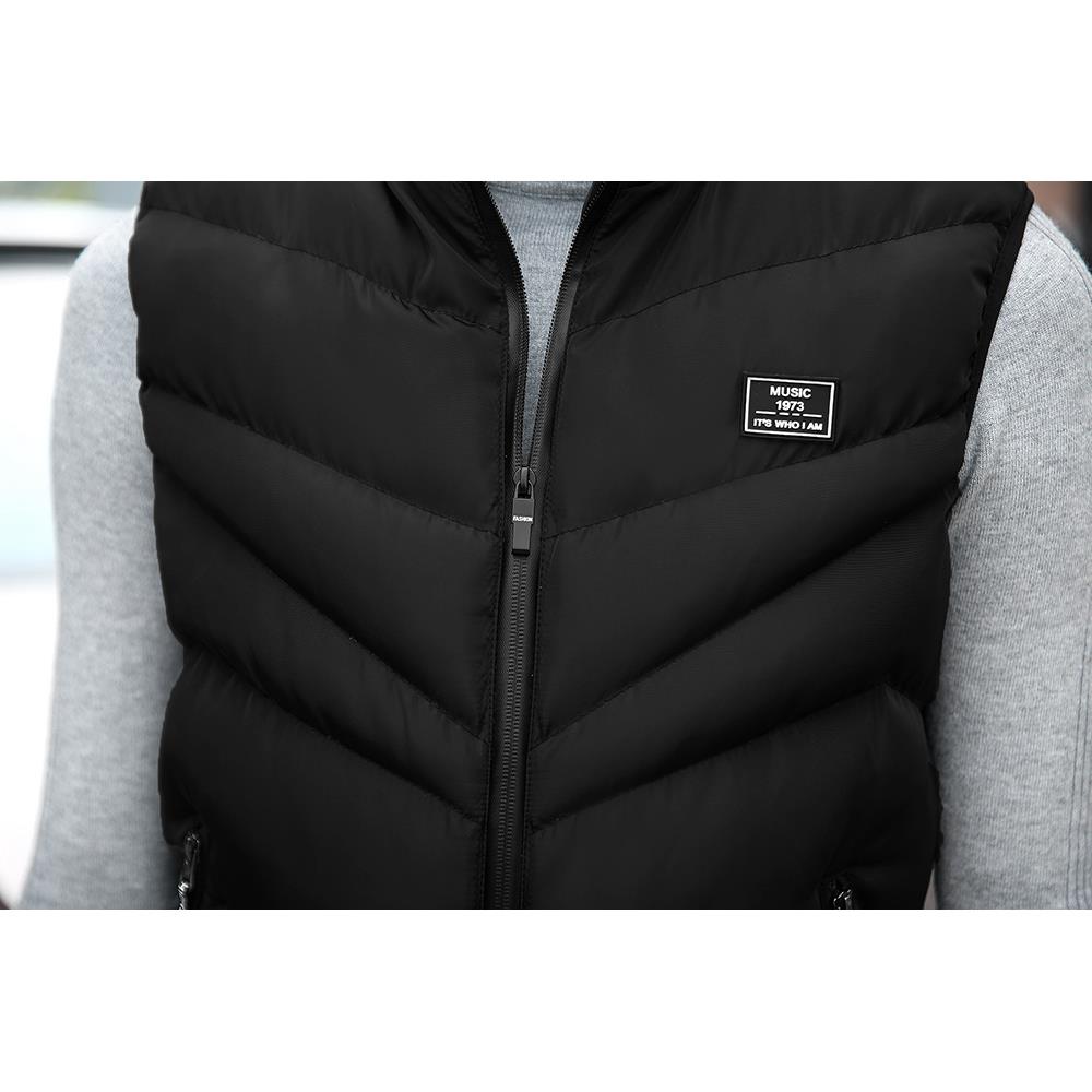 Men Winter Fashion Stand Collar Solid Color Cotton Sleeveless Waistcoat Size L - Black