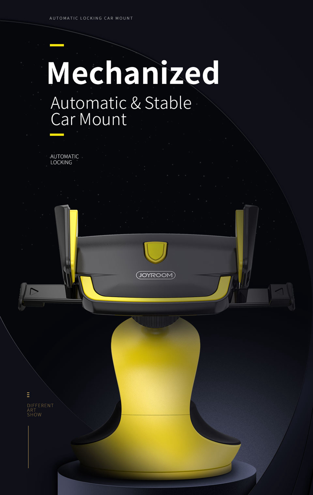 Joyroom JR-ZS162 Car Phone Mount Holder Mechanical Hand Suction Cup For 3.0-6.0 Inch Smartphone - Black + Yellow