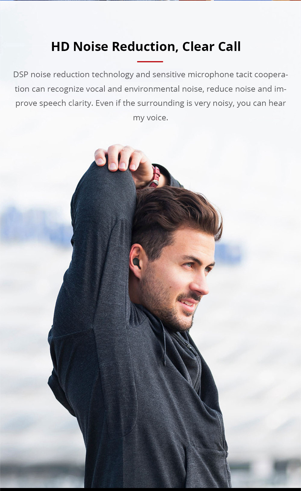 VR SHINECON Bluetooth Portable Earbuds Noise Reduction - Red