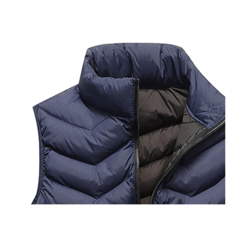 Men Winter Casual Stand Collar Solid Color Cotton Waistcoat Sleeveless Jacket Size L - Blue