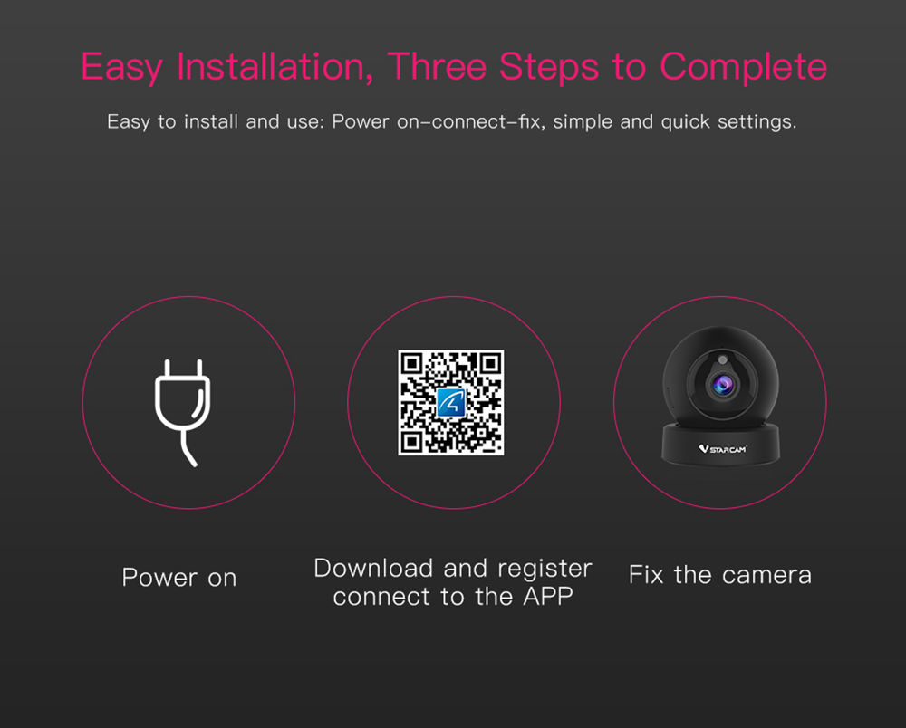 Vstarcam G43S 1080P 2MP Wifi IP Camera Home Security IR-Cut Night Vision Baby Monitor - Black UK Plug