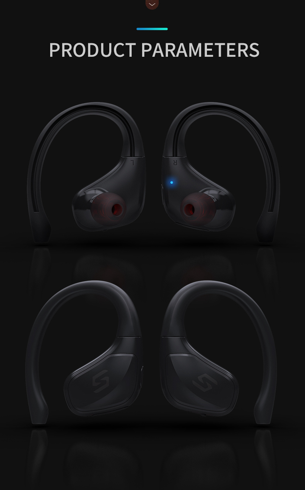 VR SHINECON SC-J11 Headphones Wireless Bluetooth Sports for IOS Android Smart Phone - Black