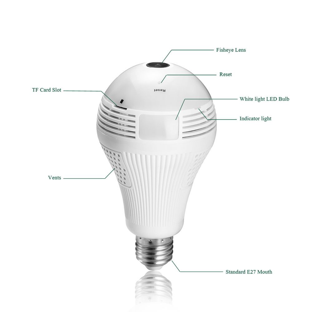 BESDER BES-N703F 1.3MP 960P Wifi Panoramic IP Camera 360 Degree E27 Bulb Light Fisheye Camera - White