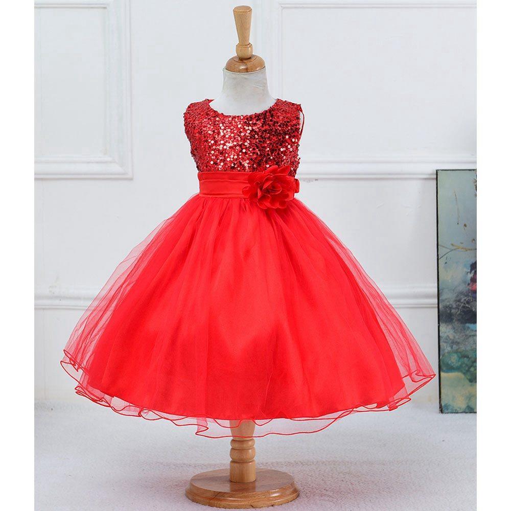 L067 Baby Girls Sleeveless Flower Dress Princess Wedding Party Children Clothing Size 100 - Red