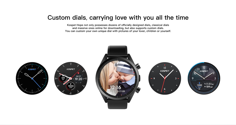 Kospet Hope 4G Smartwatch Phone Android 7.1 MTK6737 Quad Core 3G RAM 32G ROM 1.39 inch AMOLED Screen GPS WiFi Heart Rate Monitor PU Strap - Black